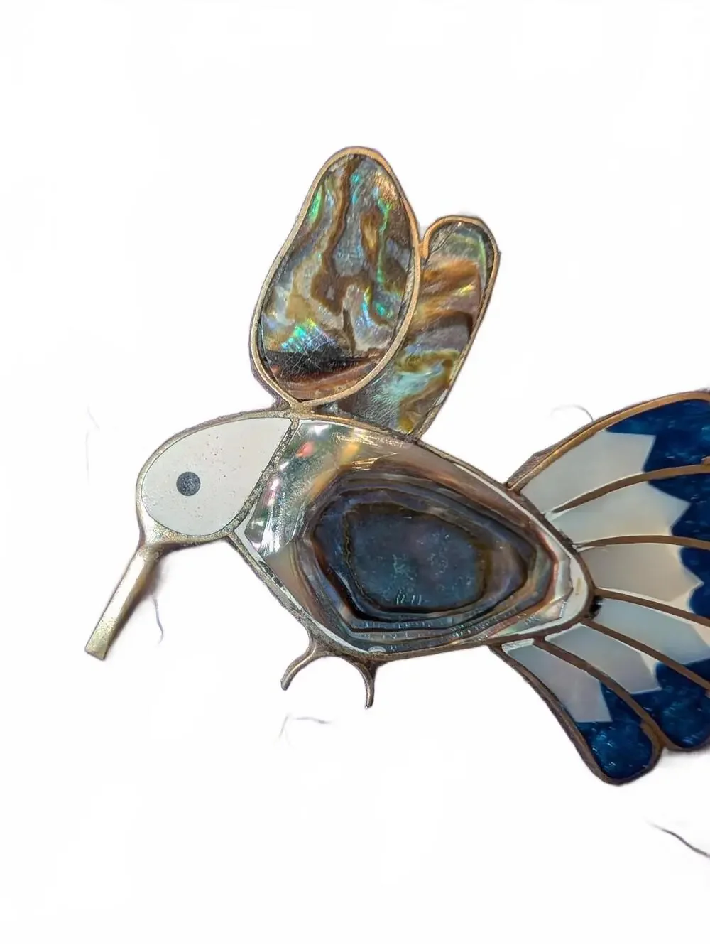 Vintage Abalone Shell and Inlay Bird Brooch Pin